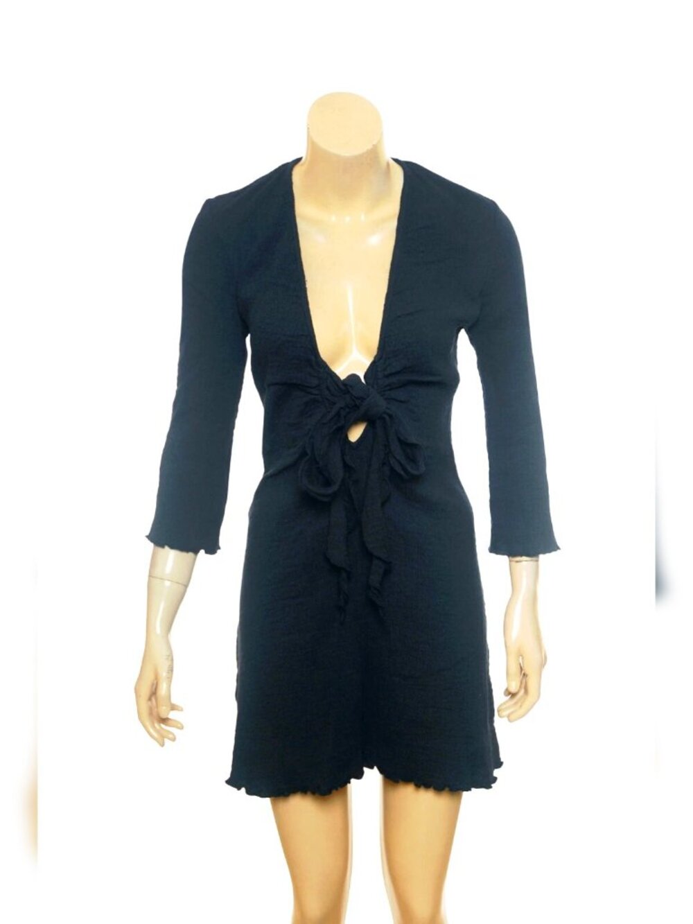 Free People Kianni Mini S 6 Ruffled Smocked Black Cotton Short Dress NEW 42576 - Picture 3 of 5
